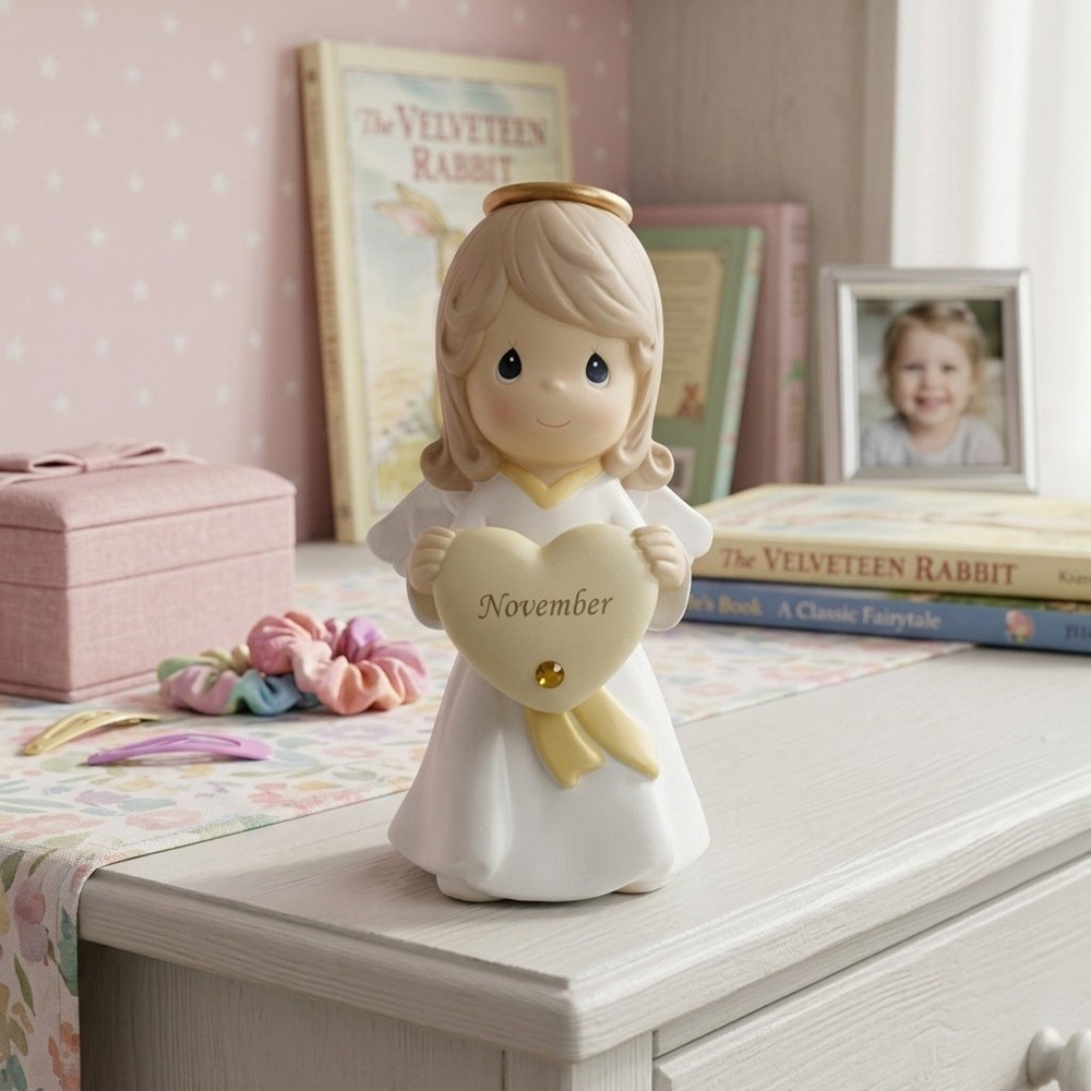 Precious Moments November Birthday Angel, Heart Birthstone, In Box, 2.75" Tall